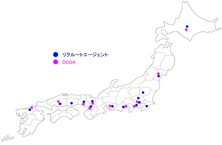 リクルートエージェントとdodaの拠点比較